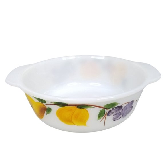 Vtg Fire King 1.5 Quart Casserole Dish Fruit Pattern Hand Painted Anchor Hocking - Picture 2 of 10